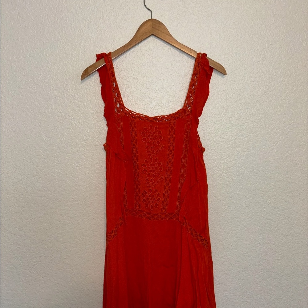 Red Sleeveless Dress with Lace Details
